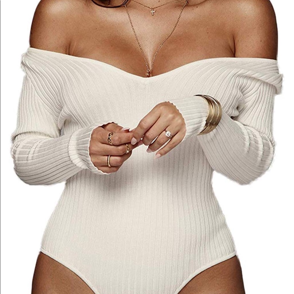 Deep V Neck Long Sleeve Bodysuit Stretchy